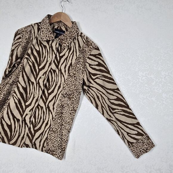 VTG Robert Louis Shirt Jacket Shacket sz M Brown Tan Animal Print Button Front - Picture 8 of 16
